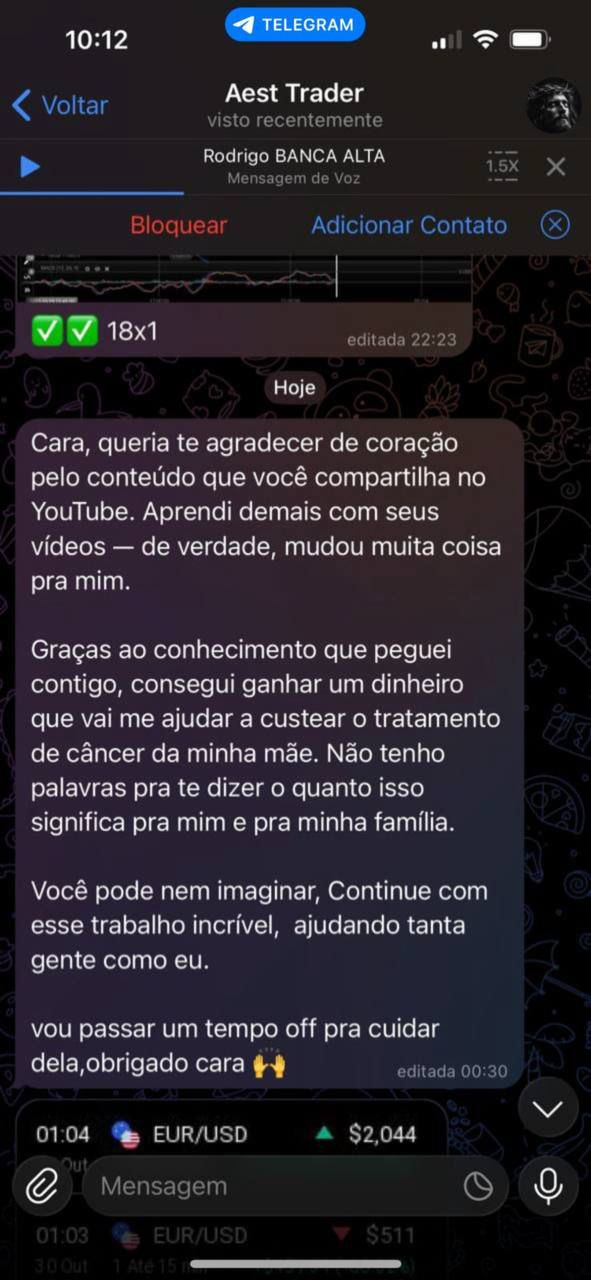 Mensagem no Telegram agradecendo o conteúdo compartilhado