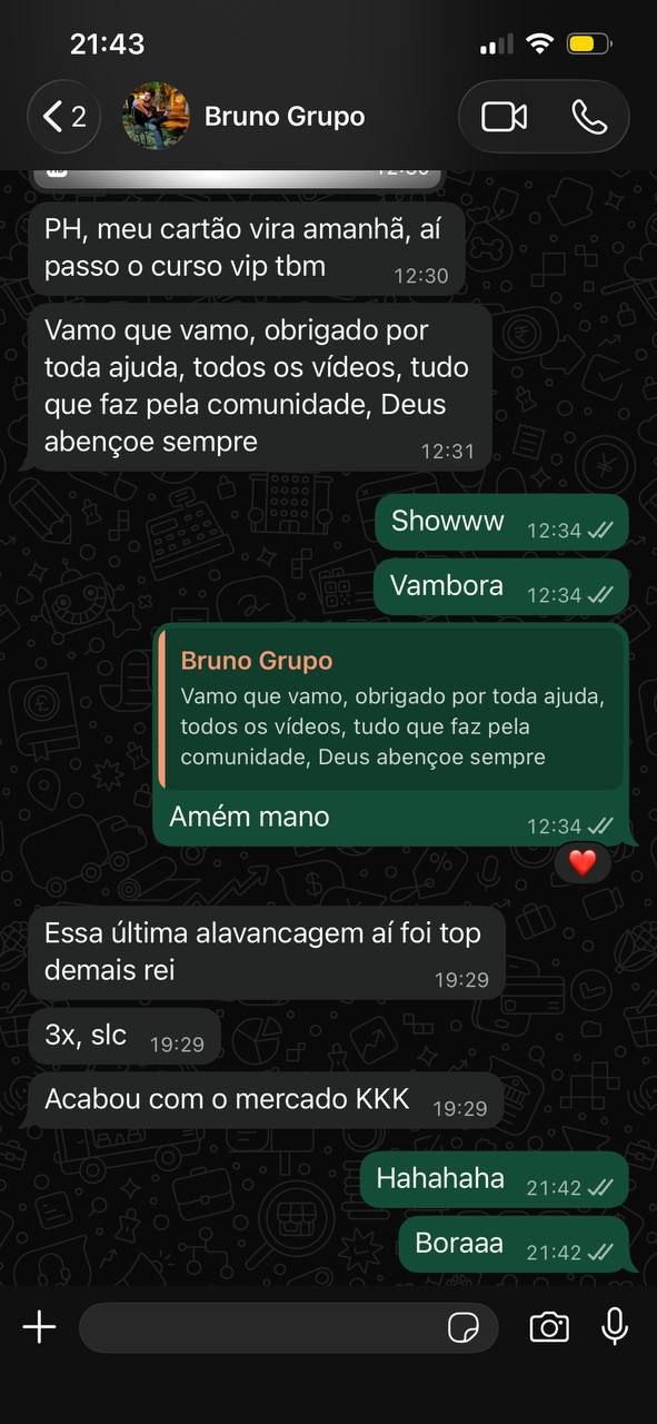 Mensagem de WhatsApp agradecendo pelos vídeos, ajuda e comunidade