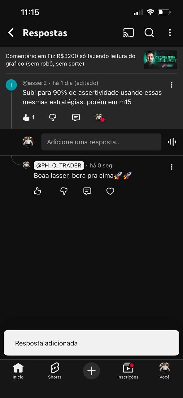 Comentário no YouTube sobre evolução de assertividade
